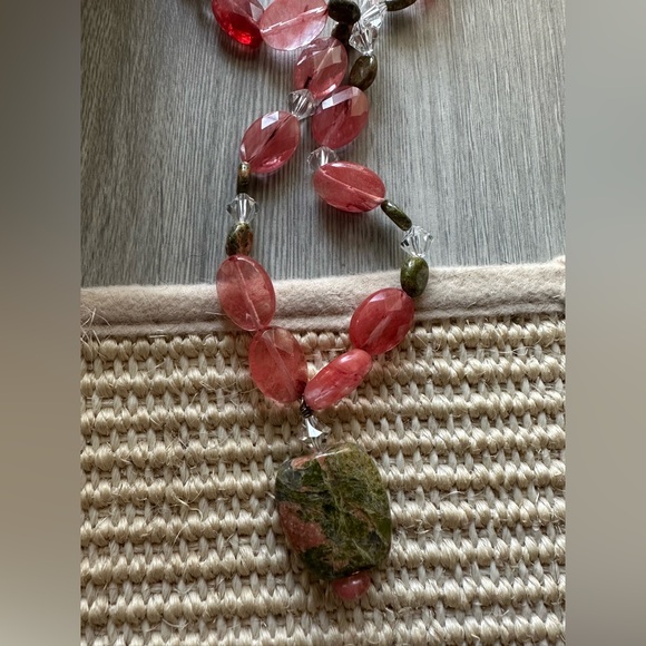 Unakite Pink Quartz & Crystal Beaded Necklace W/ 925 Sterling S-Clasp - Picture 2 of 8
